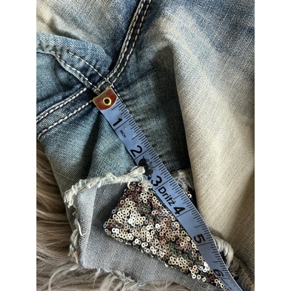 Miss Me Women's Mid Rise Easy Shorts Pockets Five Pockets Whiskering Blue SZ 30 - Picture 9 of 13